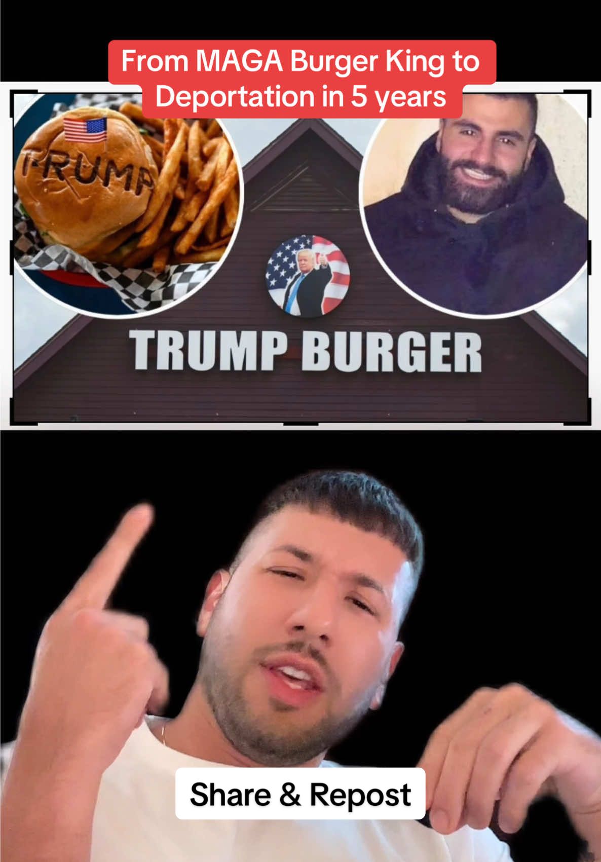Get into this guys… Roland Beainy, co-owner of Trump Burger in Texas, is fighting deportation after ICE accused him of overstaying his visa and committing immigration fraud. ICE says he has no Green Card, a history of illegal marriages, and an assault charge. His hearing is set for November 18. This is more than a headline… it’s the collision of bad branding and our unfortunate reality 😂. Follow for more 🔥! #TrumpBurger #MAGA #ICE #Immigration #America #Deportation #FYP #BreakingNews #Share #Repost #NoSmokeJustFire#greenscreen 