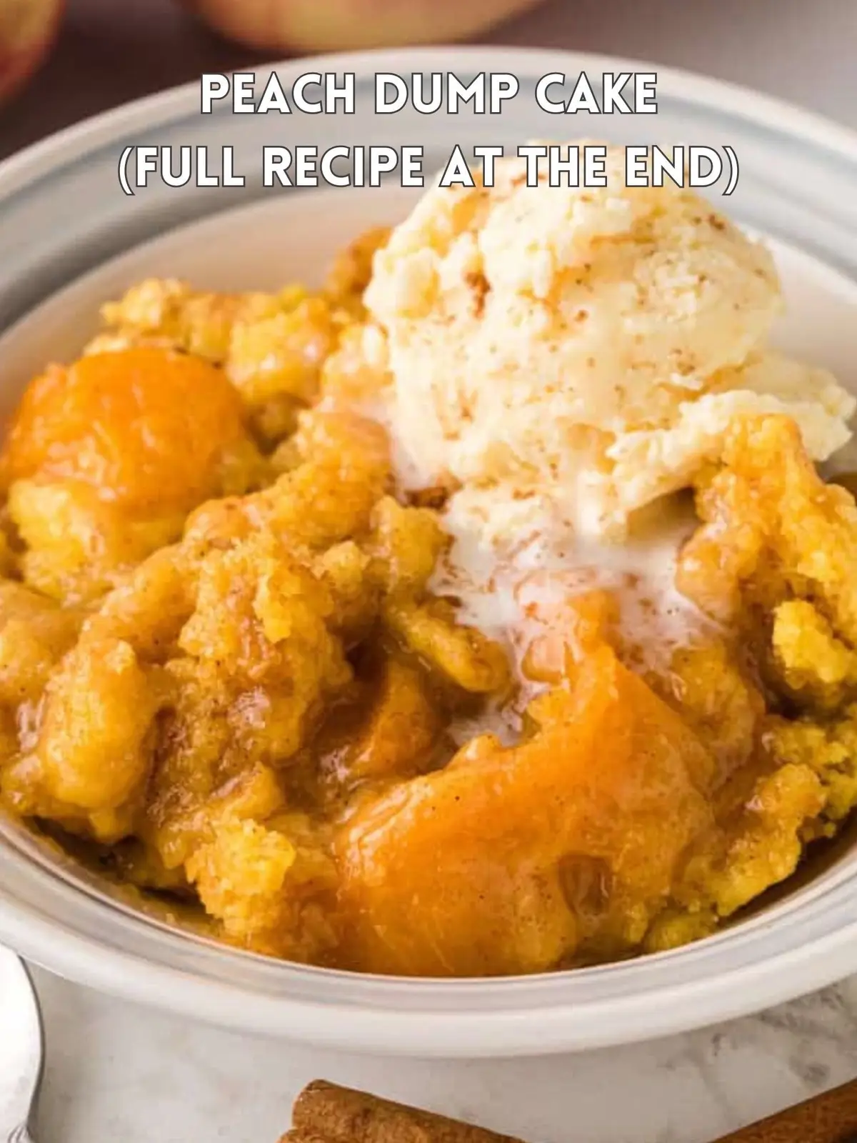 The easiest dessert recipe and so delicious! This Peach Dump Cake is one of my all time favorites to make.  #peachrecipe #dumpcake #dessert #EasyRecipe