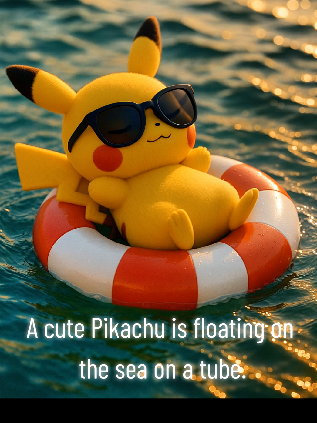 A cute Pikachu is floating on the sea on a tube. #pikachu #cute 