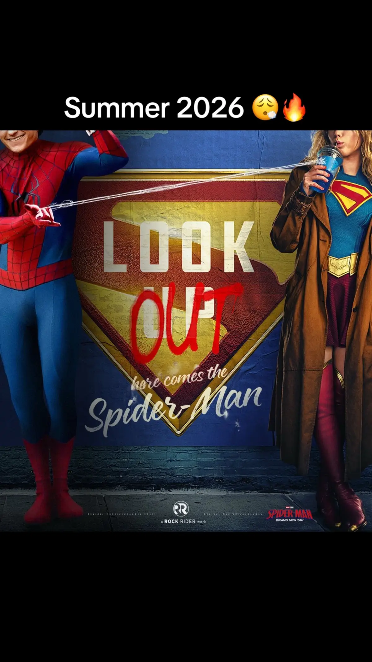 Supergirl and Spider-Man are taking over Summer 2026! Spider-Man is NOT taking that cup from Supergirl’s hand 💀 Which movie are you most excited to see? #supergirl #spidermanbrandnewday #blurayangel #dcu #mcu
