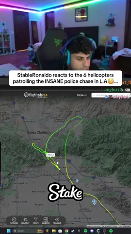 StableRonaldo reacts to the 6 helicopters patrolling the INSANE police chase in L.A😳… #stableronaldo #faze #twitch 