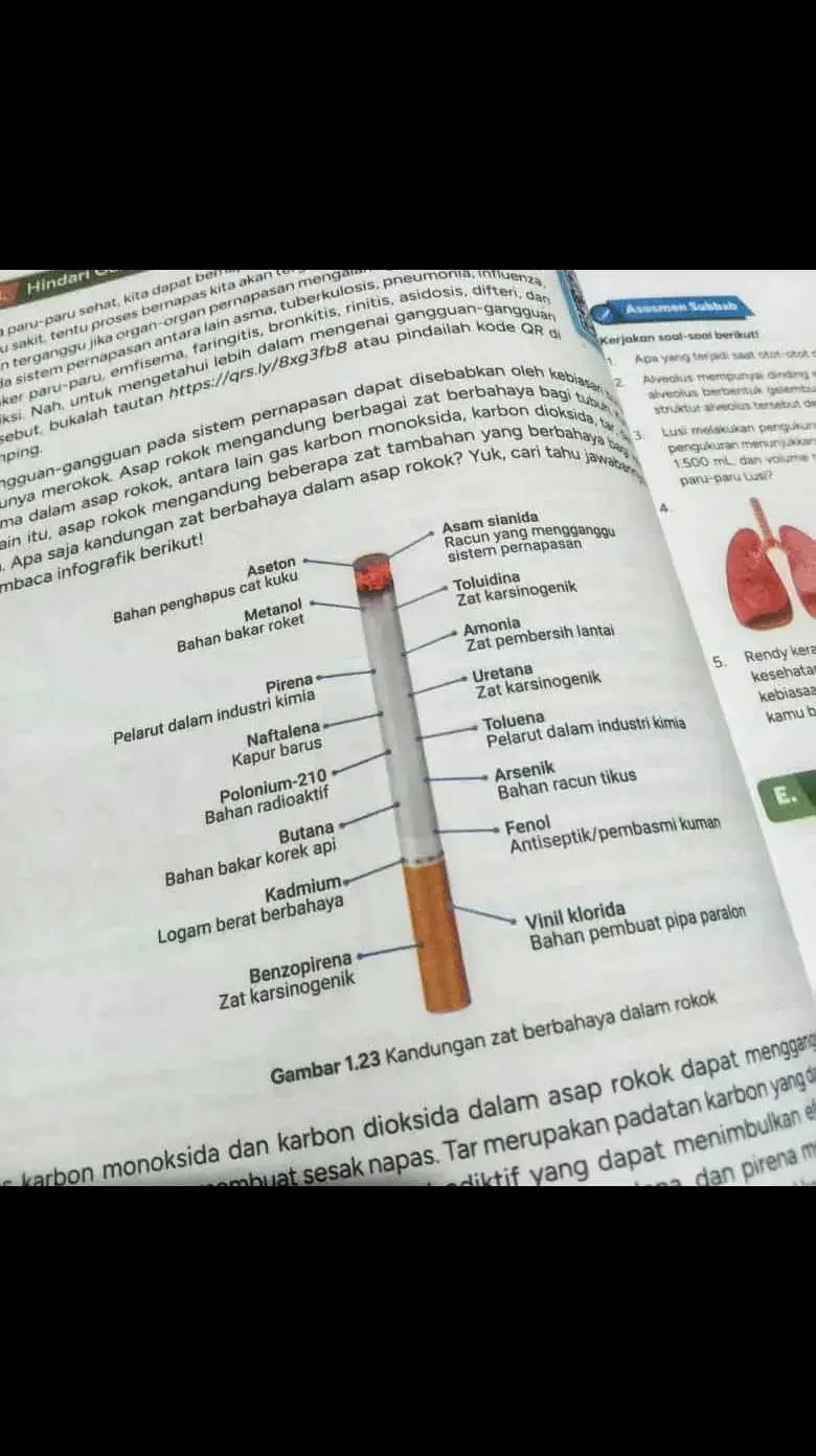 bahaya merokok : Merokok memiliki banyak bahaya bagi kesehatan karena kandungan zat-zat berbahaya di dalamnya. Zat-zat ini dapat menyebabkan berbagai penyakit serius seperti kanker, penyakit jantung, dan masalah pernapasan. Beberapa zat berbahaya yang terkandung dalam rokok antara lain nikotin, tar, karbon monoksida, dan berbagai bahan kimia lainnya.  Zat-zat Berbahaya dalam Rokok: 1. Nikotin: Zat adiktif yang membuat perokok kecanduan dan sulit berhenti merokok.  2. Tar: Kumpulan zat karsinogenik yang menyebabkan kanker dan mengendap di saluran pernapasan dan paru-paru.  3. Karbon Monoksida: Gas beracun yang menghalangi suplai oksigen ke seluruh tubuh, memaksa jantung bekerja lebih keras, dan mengganggu kerja paru-paru.  4. Bahan Kimia Lainnya: Seperti benzena, hidrogen sianida, formaldehida, arsenik, dan kadmium, yang semuanya bersifat toksik dan karsinogenik.  Bahaya Merokok: Penyakit Jantung dan Stroke: Merokok meningkatkan risiko penyakit kardiovaskular karena penyempitan pembuluh darah.  Kanker: Merokok adalah penyebab utama kanker paru-paru, tenggorokan, laring, dan esofagus.  Masalah Pernapasan: Merokok dapat merusak paru-paru dan menyebabkan bronkitis kronis, emfisema, dan memperburuk asma.  Efek pada Kehamilan: Merokok saat hamil dapat menyebabkan keguguran, kelahiran prematur, dan berat bayi lahir rendah.  Bahaya Rokok Bukan Hanya untuk Perokok Aktif: Perokok pasif (orang yang terpapar asap rokok) juga berisiko mengalami masalah kesehatan yang sama dengan perokok aktif, bahkan bisa lebih parah.  Kesimpulan: Merokok sangat berbahaya bagi kesehatan karena kandungan zat-zat berbahaya yang ada di dalamnya. Dampaknya tidak hanya dirasakan oleh perokok aktif, tetapi juga perokok pasif. Oleh karena itu, sangat penting untuk menghindari rokok dan mencari bantuan jika kesulitan untuk berhenti merokok. #esse #essechangedouble #fypage #fyp #foryou 