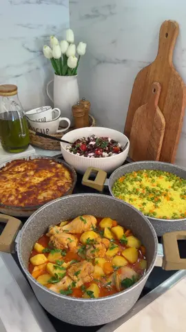 Chicken drumstick stew with carrots and potatoes, turmeric basmati rice with vegetables, cheesy potato casserole and beetroot salad with soft cheese🥘 🇹🇷Sulu patatesli ve havuçlu tavuk incik yemeği, zerdeçallı sebzeli pilav, kaşar peynirli patates graten ve yumuşak peynirli kırmızı pancar salatası🥘 🇩🇪Hähnchenkeuleneintopf mit kartoffeln und karotten, bunter gemüsereis, käsiger kartoffelgratin und rote bete salat mit weichkäse🥘 Anzeige @GAZİ  Ingredients (for 6 persons) for the marinade: •one tsp salt,black pepper,red pepper powder,garlic powder,curry powder •one tbsp full fat yogurt  •2 tbsp vegetable oil  and •10 chicken drumsticks  •50 gr butter •one middle sized onion •one tsp tomato paste one middle sized tomato (skin should be peeled) •2 small carrots  •8-9 mini potatoes  •300-400 ml water •one tsp salt  -> marinade the chicken and sauté the vegetables in butter before adding them to the pot. close the lid and let it cook on middle heat for a few minutes before adding the remaining ingredients and the water. lastly close the lid and let it simmer on middle heat for 40-45 minutes🤍 🇹🇷 Malzemeler (6 kişilik) marine için: •bir tatlı kaşığı tuz,karabiber, kırmızı toz biber,sarımsak tozu,köri •bir yemek kaşığı tam yağlı yoğurt •2 yemek kaşığı ayçiçek yağ ve •10 adet tavuk incik •50 gr tereyağı •bir adet orta boy soğan •bir tatlı kaşığı domates salçası  •bir adet orta boy domates (kabuğu soyulmuş) •2 adet küçük havuç •8-9 adet mini patates •300-400 ml su •bir tatlı kaşığı tuz ->tavuğu marine edin ve sebzeleri tereyağında soteleyin, sonra tencereye ilave edin. kapağını kapatın ve orta ateşte birkaç dakika pişirin, ardından kalan malzemeleri ve suyu ekleyin. en son kapağını tekrar kapatın ve orta ateşte 40-45 dakika kadar kısık ateşte pişirin🤍 🇩🇪 Zutaten (für 6 personen) für die marinade: •ein teelöffel salz,pfeffer, paprikaedelsüß ,knoblauchpulver,currypulver •ein esslöffel sahne joghurt  •2 esslöffel sonnenblumenöl  und •10 hähnchenkeulen •50 gr butter •eine mittelgroße zwiebel •ein teelöffel tomatenmark  •eine mittelgroße tomate (haut sollte geschält sein) •2 kleine karotten •8-9 mini kartoffeln •300-400 ml wasser •ein teelöffel salz ->das hähnchen marinieren und das gemüse in butter anbraten, dann in den topf geben. den deckel schließen und bei mittlerer hitze ein paar minuten köcheln lassen, danach die restlichen zutaten und das wasser hinzufügen. zum schluss den deckel wieder schließen und bei mittlerer hitze 40-45 minuten leicht köcheln lassen🤍 #viral #FoodTok #FoodLover #viralvideos #kesfetteyiz #fyp #foryoupagе #foodvideos #yemek #yemektarifleri #Recipe #recipeideas #yemekvideoları #foodblogger 