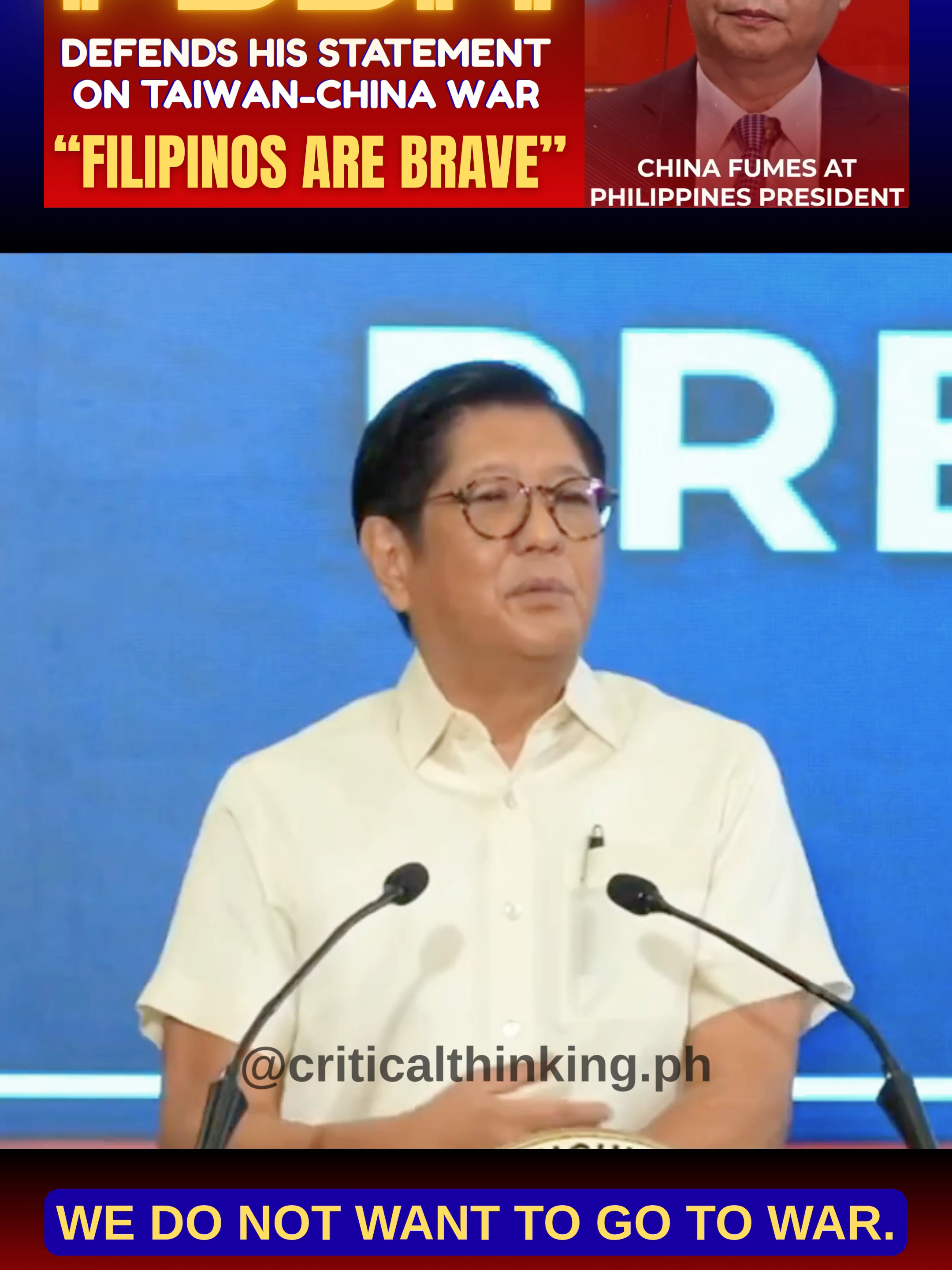 Philippines–China Conflict: President Ferdinand Marcos Jr. stated that the Philippines would inevitably be drawn “kicking and screaming” into any war over Taiwan. He vowed that Philippine forces would never back down in the West Philippine Sea, stressing the need to protect Filipinos, defend its territory, and uphold national sovereignty, freedom, and security. Can the Philippines afford to stand its ground without escalating tensions as it finds itself caught between two global powers? Is it time to rely more on diplomacy, strengthen deterrence—or prepare for the worst? #PBBM #PresidentMarcos #presidentmarcosjr #marcosjr #bongbongmarcos #BBM #loyalista #marcosloyalist#marcosloyalists #solidmarcos #philippinestoday #bongbong#philippineschina #chinataiwan #westphilippinesea #philippinecoastguard #newsPH #breakingnewsph #newsupdate #pbbmsupporter🇵🇭❣️✌️ #philippines #WPS #pbbmadministration
