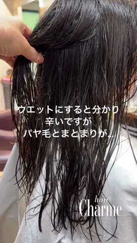 今回のお悩みは… 来店時の写真を撮リハぐれましたが 表面のパヤパヤした髪とまとまりが悪くクセで広がる所だそうです！ という事でしたので しっかりとクセを取りながら表面のパヤ毛を抑えて艶髪をめざします！ 仕上がりは予定通りパヤ毛もまとまりもよくなり 乾かしただけで収まりの良いお手入れが楽で艶髪に！ もうアイロンはいらないですが どうしても入れたい時は130℃くらいで軽くテンションかけずに 入れてくださいね！ 3ヶ月くらいを目安に下記のメンテナンスをおすすめします！ ホームケアが1番大切なので ぜひつるりんちょシリーズでケアすると持ちもよくなります。 メンテナンスは… プレミアム美髪トリートメントβで綺麗にするとよいですねー ありがとうございました！ hair Charmeでは矯正のアイロンワークにもこだわりがあり柔らかくしなやかになるよう行っています。 少し多く時間がかかりますが お客様の安心と美髪作りの欠かせない時間です。 もっともっとキレイを育てていきましょう🌿 ✂️ hair Charmeの髪質改善シ✂️ ✔ ヘアケア頑張ってるのに美髪にならない ✔ うねり・広がり・ざらつきが気になる ✔ 自宅でもサロン帰りの手触りをキープしたい ✔ ツヤ・潤い・まとまりを手に入れたい ひとつでも当てはまるなら…👇 ＿＿＿＿＿＿＿＿＿＿＿＿＿＿＿＿＿ 💎 プレミアム美髪縮毛矯正（4.0h ¥30,800〜） クセ・広がり・まとまらなさ、ぜんぶ一気に解決！ 💎 プレミアム髪質改善α（3.0h ¥19,800〜） 髪の骨格から整えて、うるツヤに✨ 💎 プレミアム髪質改善トリートメントβ（2.0h ¥19,800〜） 縮毛矯正後のケアにも◎ ハリと潤いUP！ 💎 つるりんちょZERO髪質改善カラー   （1.5h ¥13,200〜） 透明感×うるツヤカラーで髪色まで極上に💫 ＿＿＿＿＿＿＿＿＿＿＿＿＿＿＿＿＿ 使用するのは最高級の処理剤＆トリートメント。 Marbbでしっかり薬剤除去し酵素で残留アルカリや活性酸素、炎症、臭いの軽減 ノーテンションアイロンなど、全工程にこだわっています。 薬剤だけじゃなく「誰がやるか」が本当に大切。 髪の未来を一緒に育てましょう🌱 📍ご予約はプロフィールのリンクから💌 #髪質改善トリートメント #髪質改善縮毛矯正 #髪質改善カラー #マーブ #ArmadaMi+ #電子トリートメント #つるりんちょzero髪質改善カラー#ブースターシャンプー #つるりんちょ #いるかのせなか
