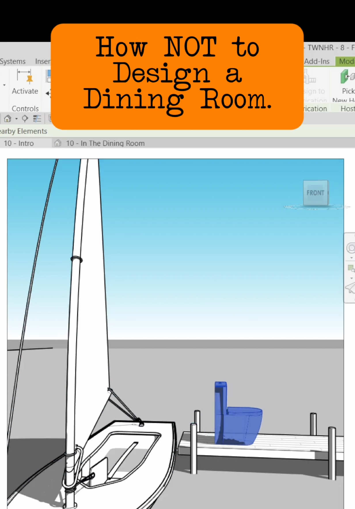 🚫 There’s a million ways to design a dining room. This is not one of them. But that would never happen, right?  To be honest I don’t know if this was originally a dining room, or a bedroom, or a living room. What I do know is that room is too small for a fireplace, too big for a bathroom, and too enclosed for a living room. And where’s the sink?!?! #doryazararchitect #architect #badbathrooms #revit #interiordesign @Autodesk 