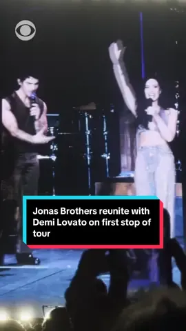 The #JonasBrothers had a surprise for fans during the first stop of their JONAS20 Greetings From Your Hometown tour: #DemiLovato. After years of not being seen together in public, the band reunited with their former Disney co-star and the fans went wild. The brothers and Lovato starred in Disney Channel's 