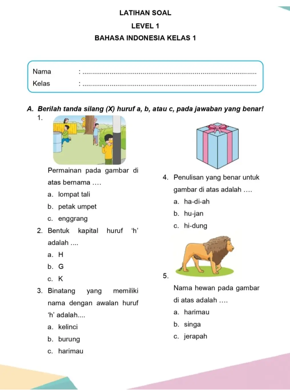 LATIHAN BAHASA INDONESIA KELAS 1 SEMESTER 1