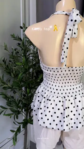 Ang cuteeee polka dots #polkadot #polkadottop #backlesstop #ribbontop #kikaytop #topforwomen #womentops #backless 