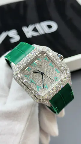 Green Crocodile Strap , Cartier De Santos Iced Out 