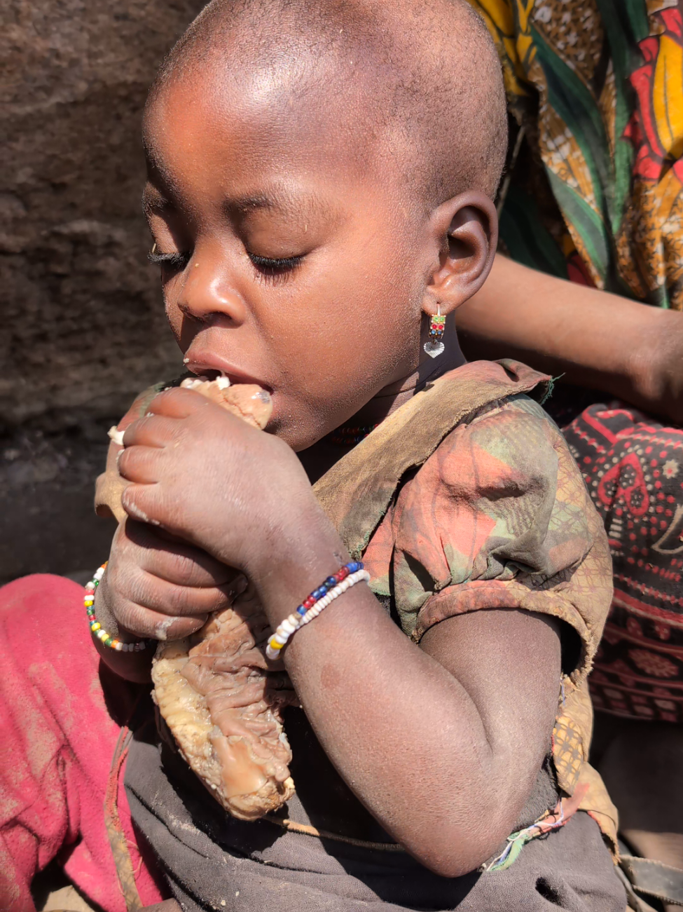 Hadzabe Girl Tries Traditional Intestine Meal #reels #HadzabeLife #hadzatribe 
