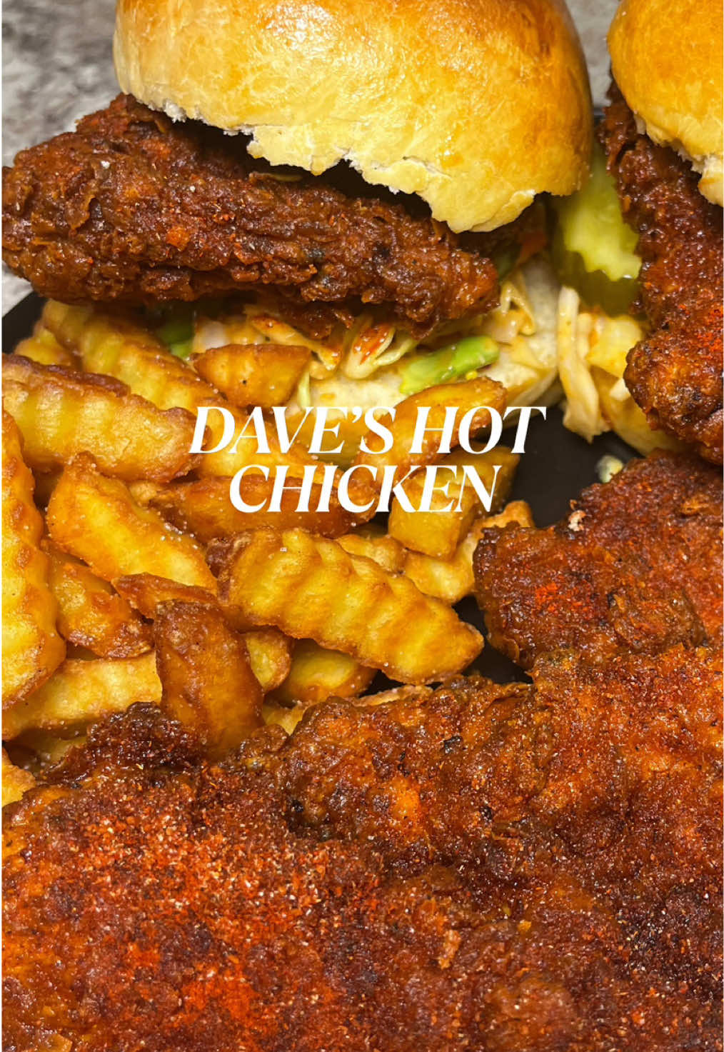 This Homemade Dave’s hot chicken is definitely a must try!😮‍💨 Recipe: -Chicken breast -Buttermilk/heavycream -Flour -Cornstarch  -Coleslaw  -Pickles Pre-cooking seasoning:  -Slap ya mama -Onion powder  -Garlic powder  -Chili powder  -Smoked paprika  -Chicken bouillon  -Honey Post-cooking seasoning: -Smoked paprika  -Chili powder  -Onion powder  -Brown sugar -Oil Sauce -Mayonnaise  -Hot sauce  -Garlic powder  -Honey -Ketchup  #fyp #cookedbyjess #daveshotchicken #friedchicken #chickentenders #yummy #Foodie #homecooking #tasty #foodtiktok #daveshottender 