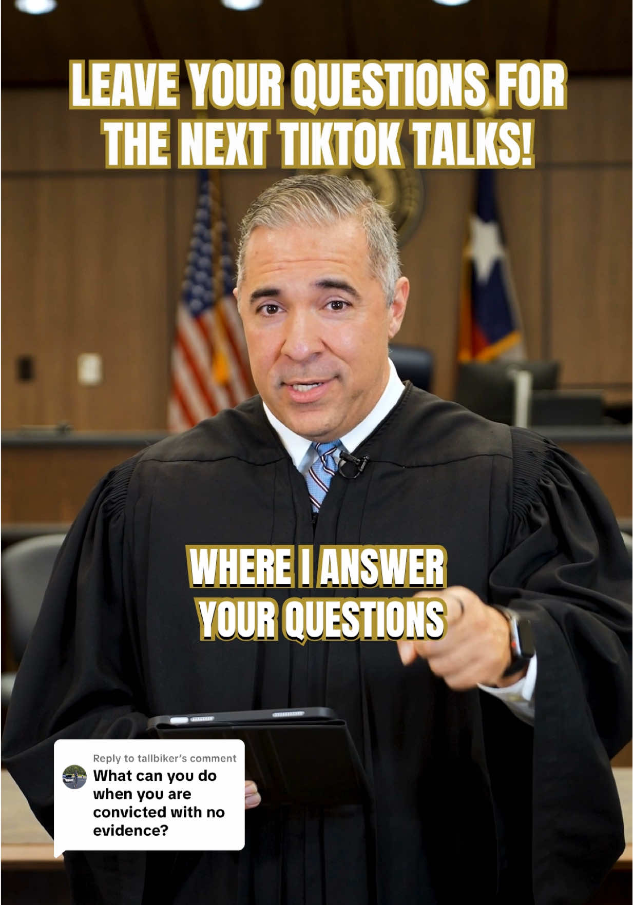 Replying to @tallbiker Straight from the comments to the courtroom. Judge Marroquín is answering your TikTok questions with real insight from the bench. Follow us for more answers to the questions you actually want to know. #JudgeMarroquin #Courtroom10 #TikTokTalks #CourtroomTips #HidalgoCounty #RGV #TikTok #Reply #M10 #AskAndAnswer #LegalInsights 