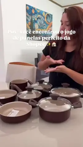 jogo de panela antiaderente 10 peças, tampa de vidro, Teflon não gruda. LINK NA BIO! #PANELA #FRIGIDEIRA #PANELAANTIADERENTE #10PEÇAS 