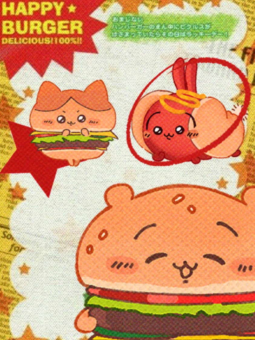 eatable chiikawa trio 😋 hachikawa burgers i will eat you sorry 🍔 #chiikawa #ちいかわ #hachiware #momonga #chiikawausagi #kawaii #nagano #chii #kawaiiaethetic #cutenessoverload #cuteness #chiikawaanime #chiikawa 