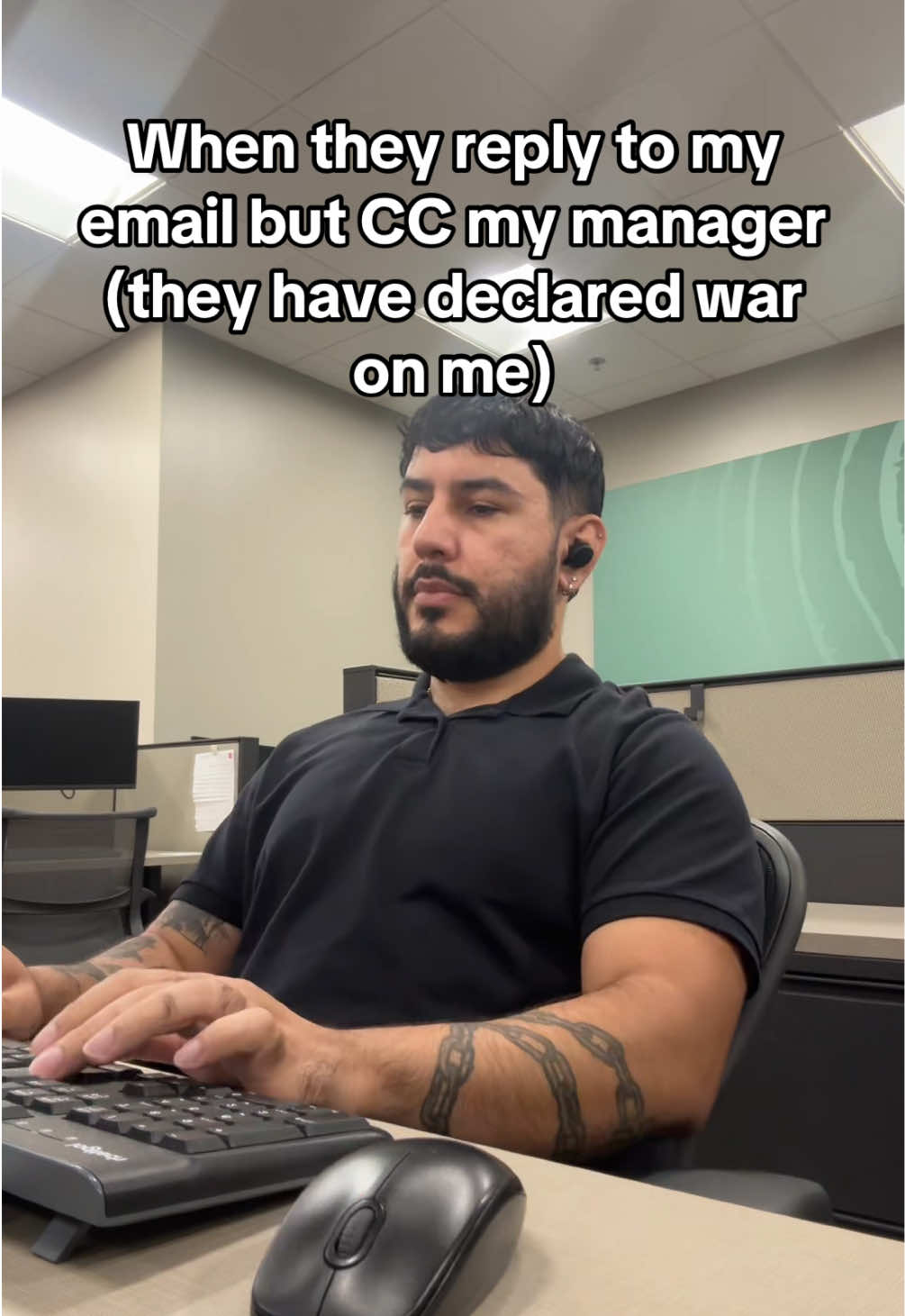 When someone CCs your manager it actually means they hate you and want to see you suffer (this was done off the clock don’t fire me 😭) #fyp #foryou #corporatelife #corporatetiktok #corporatehumor #office #officelife #work #9to5 #cybersecurity #joke 