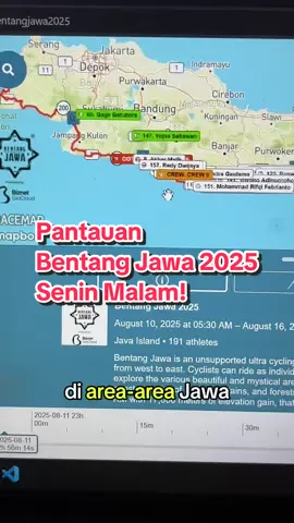 Pantauan Bentang Jawa 2025 di hari Senin (11/08) malam. Pemimpin race solo male masih Stephen Lane sudah mau sampai Wonosari Jogja. Gokil 🤣. Sementara di belakang sudah banyak peserta yang berhasil melewati CP1. #bentangjawa2025 #ultracycling 