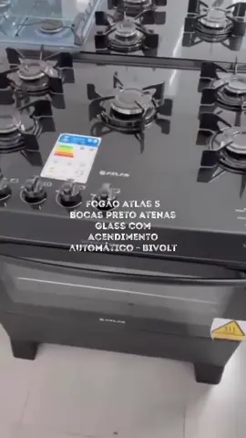 Fogão Atlas 5 Bocas preto Atenas Glass com Acendimento automático - Bivolt 🚨🔝 ##foryoupage❤️❤️##fogao##casa