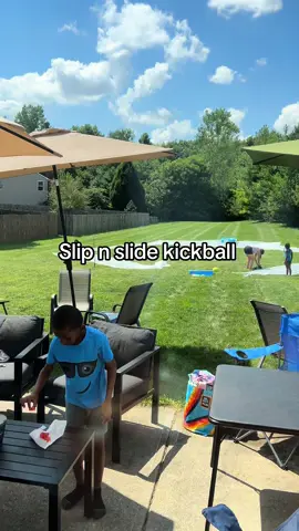Definitely have to run this back!! I am too competitive to lose on the first try #slipnslide #slipnslidekickball #kickball #famikytok #familyfunction #FamilyFun