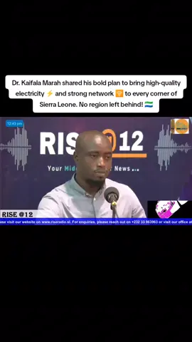 Dr. Kaifala Marah shared his bold plan to bring high-quality electricity ⚡ and strong network 🛜 to every corner of Sierra Leone. No region left behind! 🇸🇱 #KaifalaMarah2025 #PowerToThePeople #DigitalSalone #LightUpSalone #ConnectivityForAll #HopeForSalone #SmartLeadership #SierraLeoneFirst