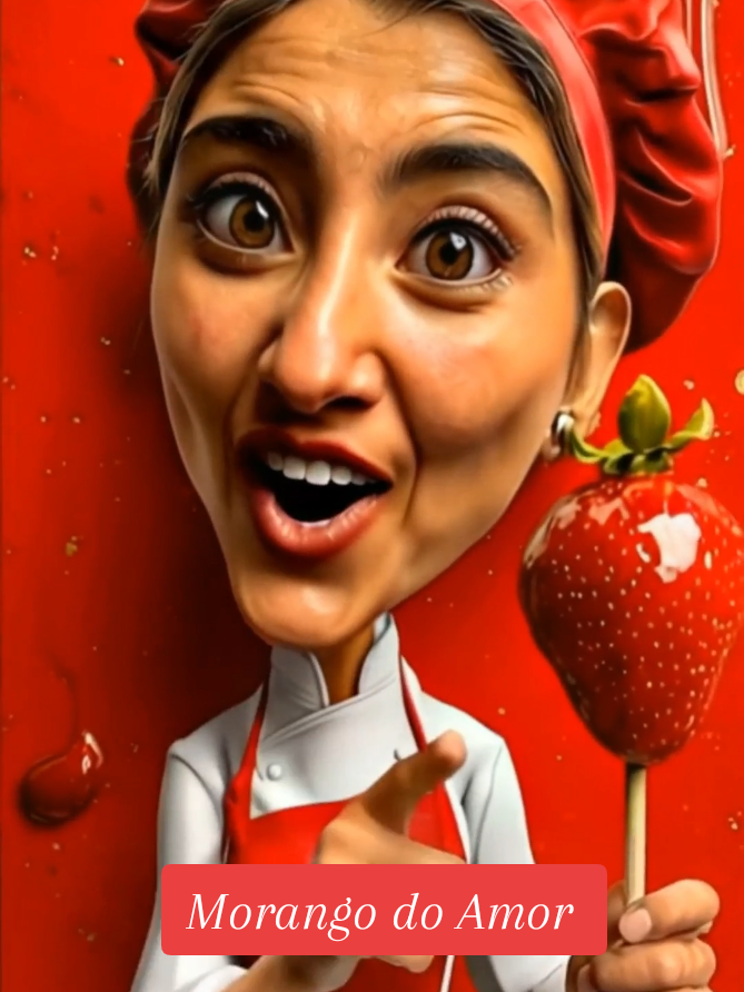 Morango do Amor — casquinha crocante, brilho de açúcar e aquele barulhinho perfeito na mordida. 😋 #MorangoDoAmor #jingle  #Sobremesa #Cozinha #caricaturas #digitalartist 