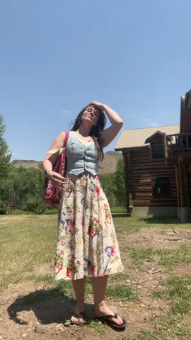 ranch ootd vest: aritizia  dress: vintage express earrings: vintage chico’s bag: vintage bag scarft: bridesmaid gift sandals: coach  #OOTD #fashioninspo #vintagefashion #vintage 