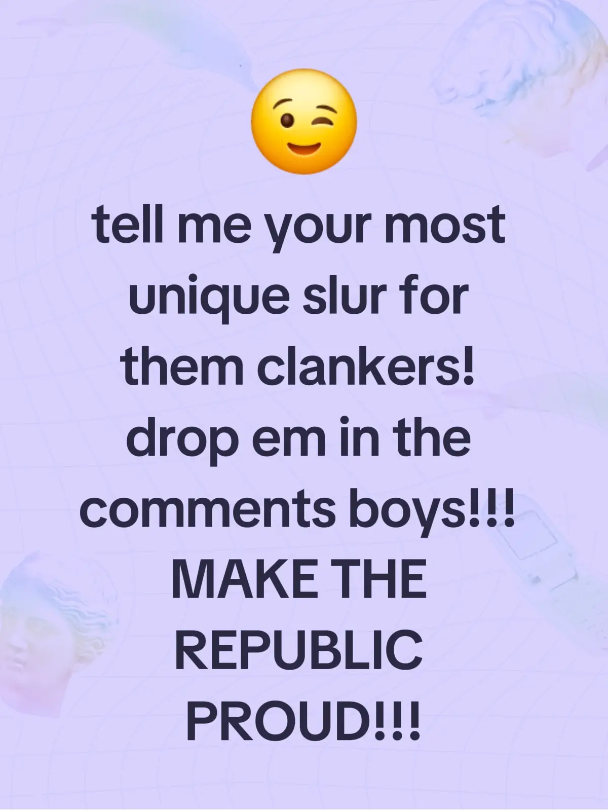 Command has issued a vote on new terms for those dirty clankers... The trooper with the the most vile one and most vote will get a personal call from the newly appointed emperor . . .  #clanker #b1battledroids #sepratistdroidarmy #clonewars #clonesquad #clonetrooper #clonetroopers #clonewarsmemes #clankerbros #comment #contentcreator #viral 