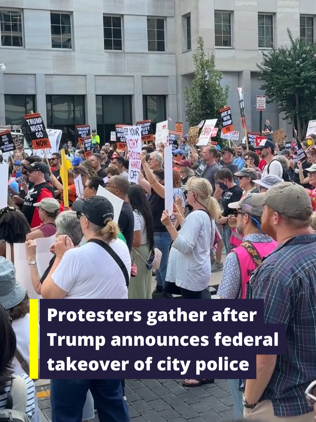 Protesters by the dozens were out on 16th Street just blocks from where Trump declared the public safety emergency. They waved signs reading, “No National Guard” and “Free D.C.” WTOP's own Luke Lukert was on the scene. Read more at WTOP.com or on the WTOP app. Link in bio.