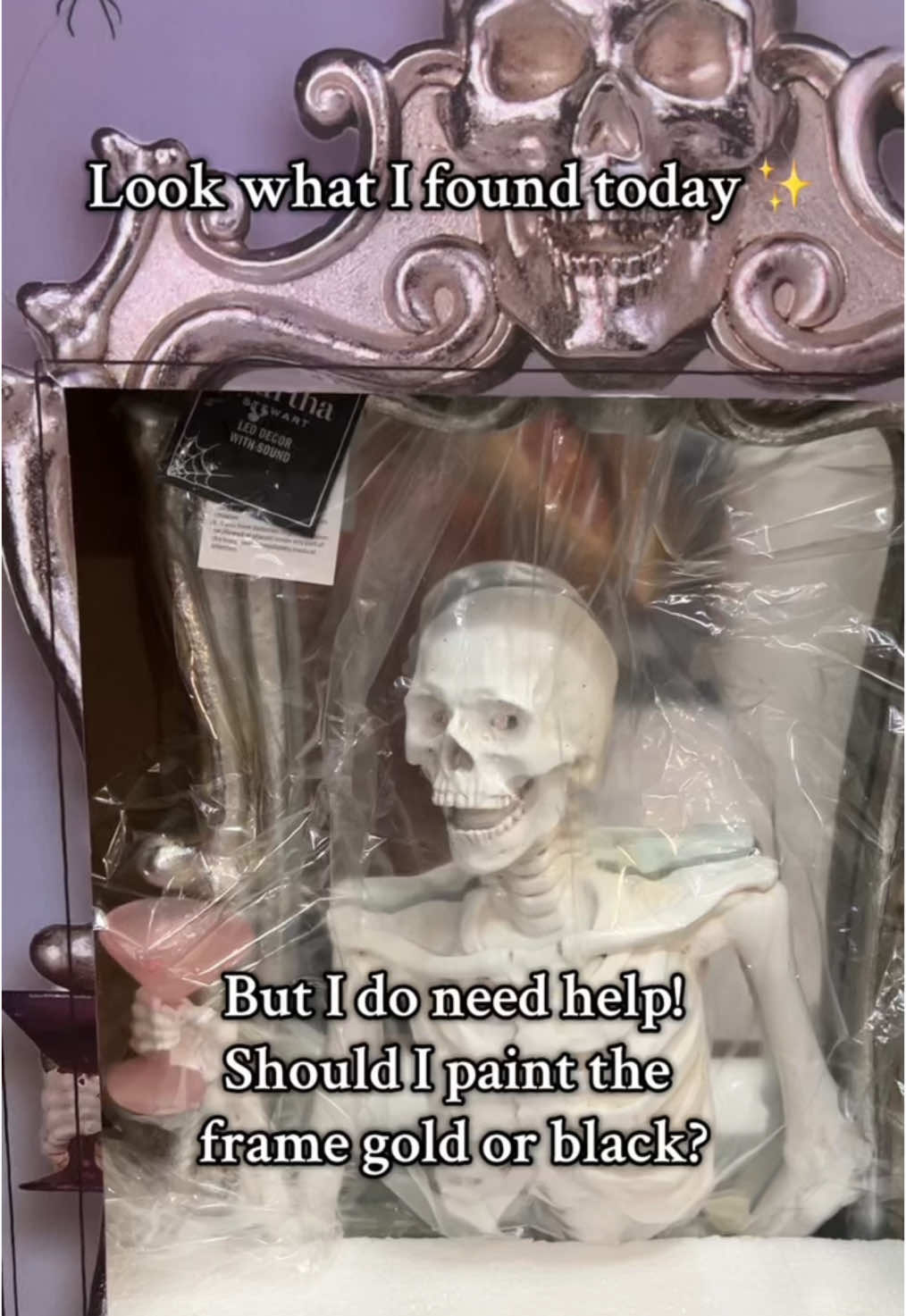 Found the skeleton mirror frame today at tj maxx ✨ should I paint it gold or black? #tjmaxx #tjmaxxfinds #halloweendecorations #spookydecor #help #trending #fyp #foryoupage #fypシ 