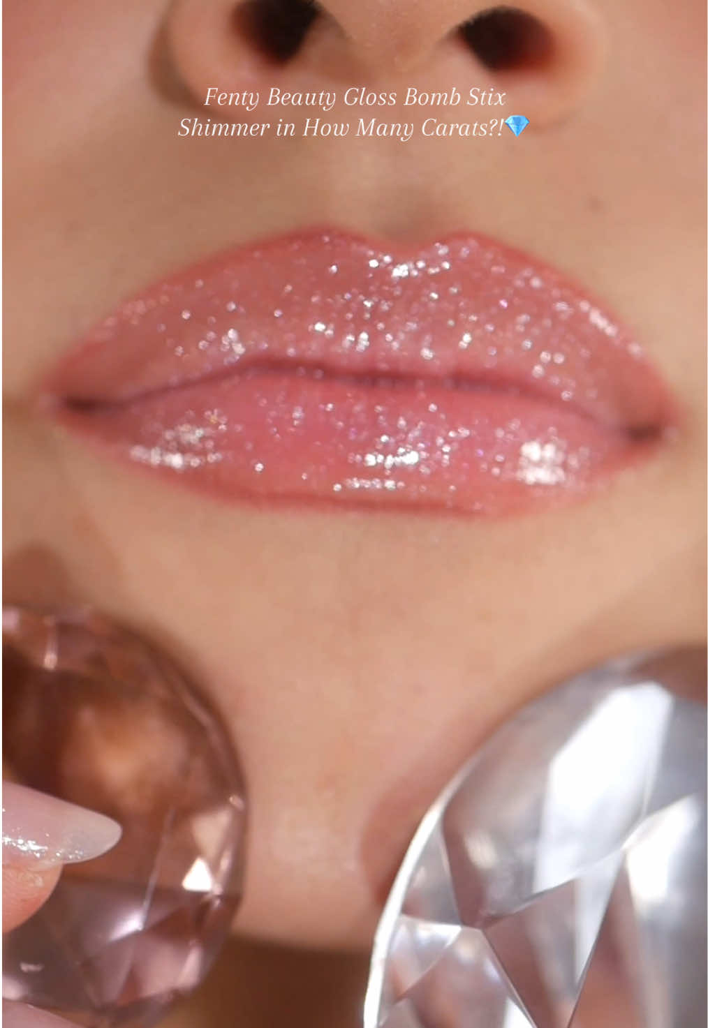 Shine bright like a diamond💎 @Fenty Beauty gloss bomb stix high shimmer gloss stick in How Many Carats✨ #glitterlipstick #glitterlips #glittermakeup 