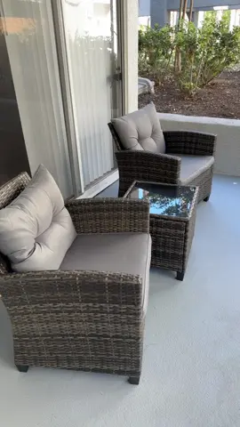 3 piece patio set with cushions came in clutch #patioset #patiochair #patiotable #outdoorseating #outdoorchair #outdoortable #TikTokShopCreatorPicks 