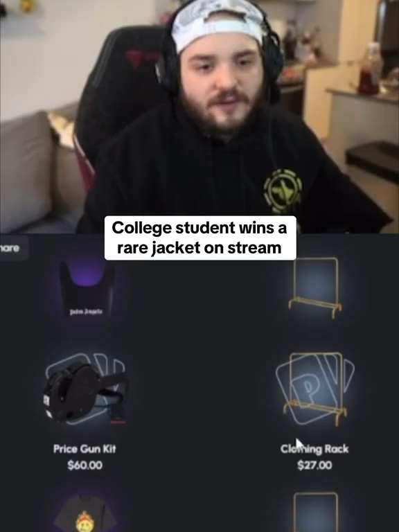 College student wins a rare jacket on stream #packdraw #epic #kick #fyp