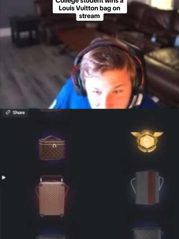 College student wins a Louis Vuitton bag on stream #packdraw #epic #kick #fyp