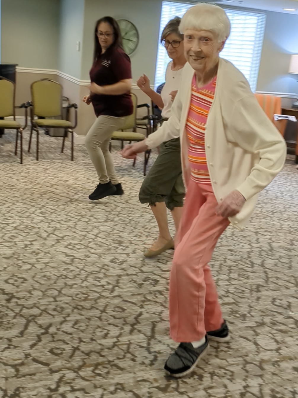 Meet Patsy, a proud 90-year-old former Rockettes and professional dancer! 🎉 Her love for performance shines through as she joins our line dance class today. At Kisco, we celebrate lifelong passions and the joy of living in community. Patsy reminds us that once a dancer, always a dancer. Ready to dance your way to happiness? Join us and discover your rhythm! #FosteringTrust #LivingInCommunity #kiscoseniorliving #livingwellatfci #dance 