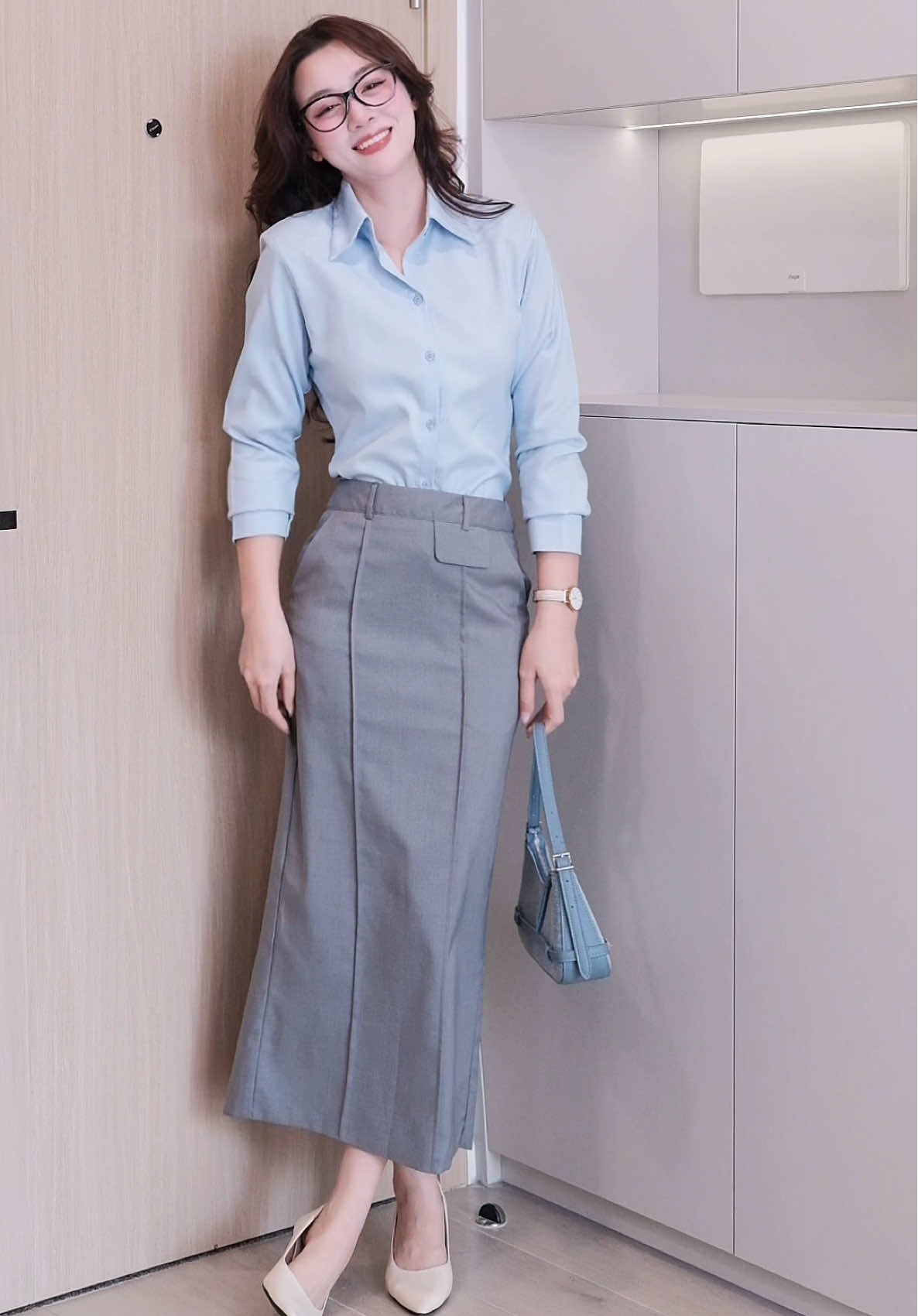 Sơ mi xanh phối xám 💙 #lamerci #somi #xuhuong #outfit #phoidoxinh #homnaymacgi #thoitrang 
