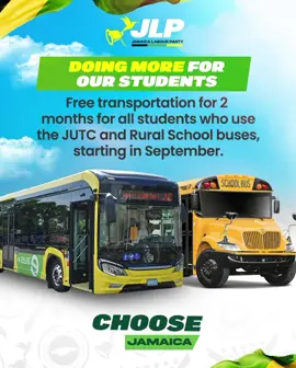From the start of the new school year in September until the end of October, all students including those pursuing tertiary education will travel free on JUTC and Rural School Buses. The Jamaica Labour Party Government continues to tackle cost-of-living challenges and is moving to ease back-to-school expenses.#DoingMoreForYou #VoteJLP #ChooseJamaica 