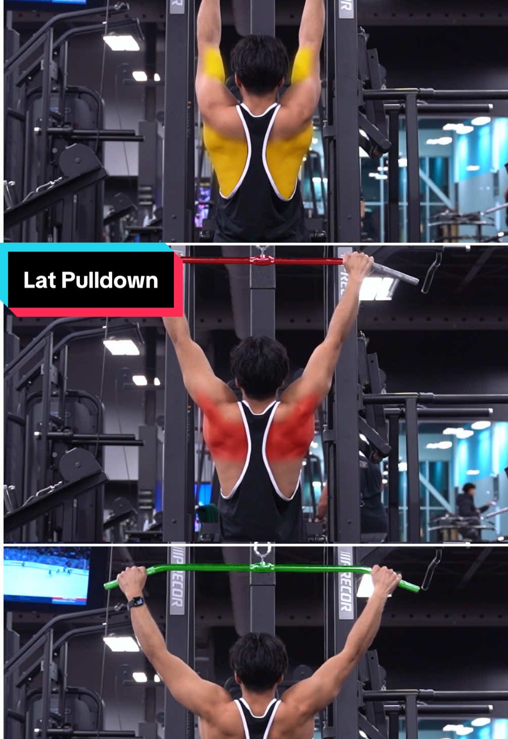 Maximize your Lat Pulldowns ⚠️ . Here is a breakdown of how each grip emphasizes a different part of your back. Save this for next time you do Lat Pulldowns. 🔥 Keep crushing it warriors . #back #backworkout #lats 