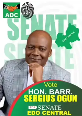*Endorsement for Edo Central Senator* Let's elect a leader who truly represents our interests. Hon. Barr. Sergius Ogun is the best candidate for Edo Central Senator. His vision, leadership skills, and commitment to the people make him the ideal choice. *Vote Hon. Barr. Sergius Ogun for Edo Central Senator.* #Adc #EdoCentral #Esan #HonBarrSergiusOgun ©️Hon. Sergius Ogun Media Team.