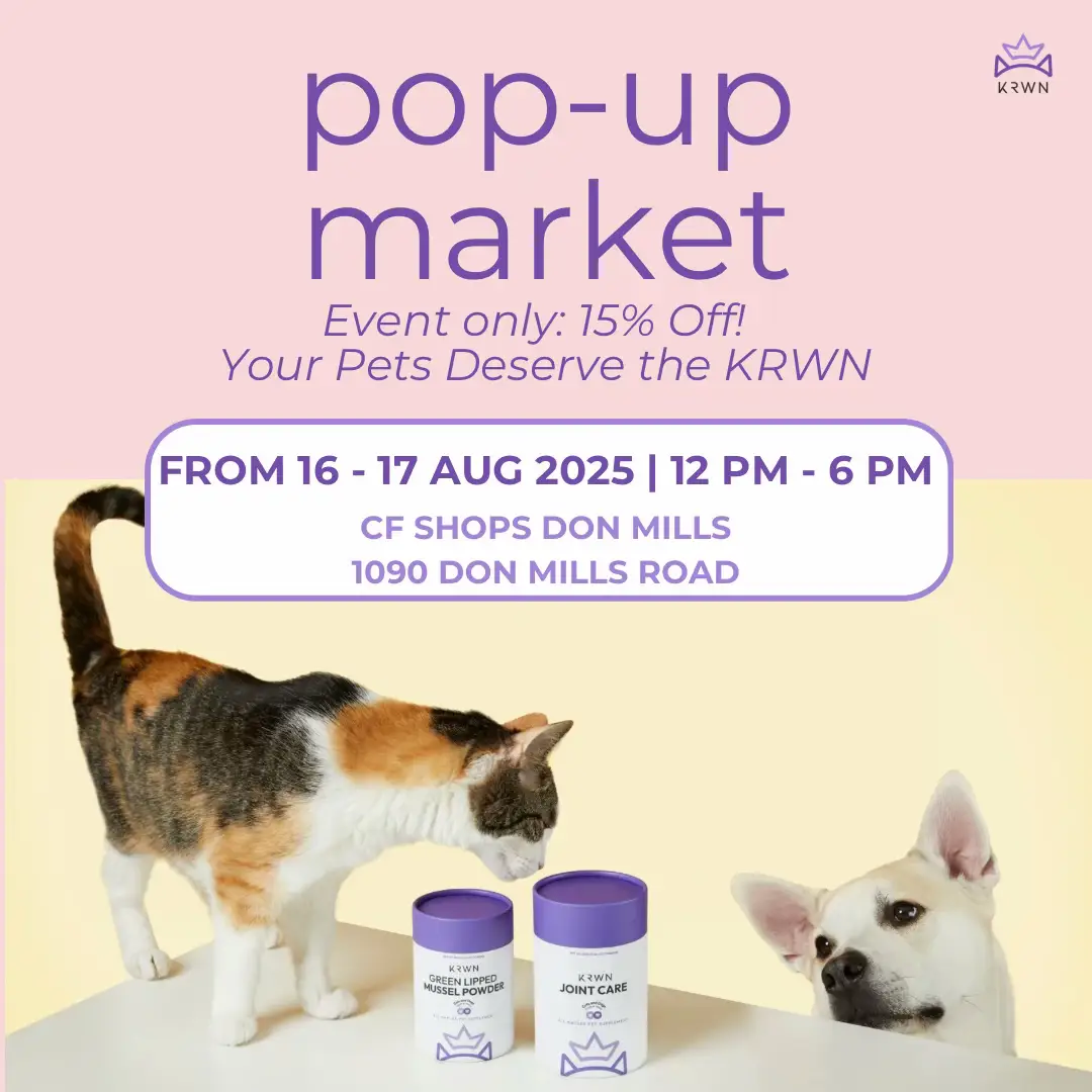 We’re so excited to join @guardiansbest Animal Rescue Foundation this weekend! 🐶🐱 Enjoy 15% off event-only specials and treat your furry royalty to the KRWN they deserve 👑💜 📍 CF Shops Don Mills 📅 Aug 16–17 | 12–6 PM #KRWN #PetHealth #PetWellness #TorontoPets #YYZPets #DogsofToronto #CatsofToronto      