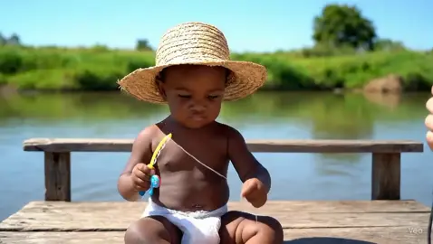 Bebê que pesca peixe para poder alimentar sua família 🥰 #aibaby #bebêfofo #veo3 #brazil #ia 
