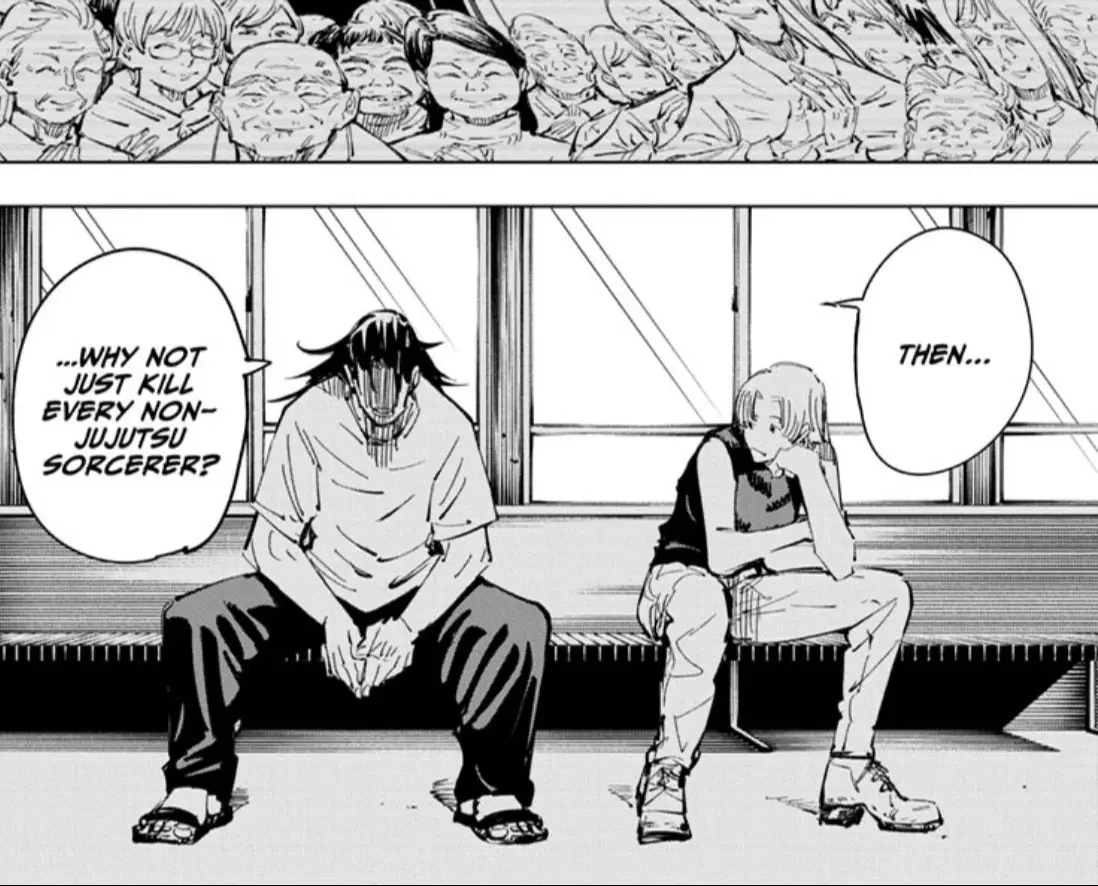 Suguru Geto is off the deep end at this point. He has lost his anchor on life. Gojo and him don’t even see eachother much anymore. And his technique tastes like garbage. The atrocities that he sees everyday have radicalized him, and there may be no way out. But Yuki is here to talk. So, let’s talk.
