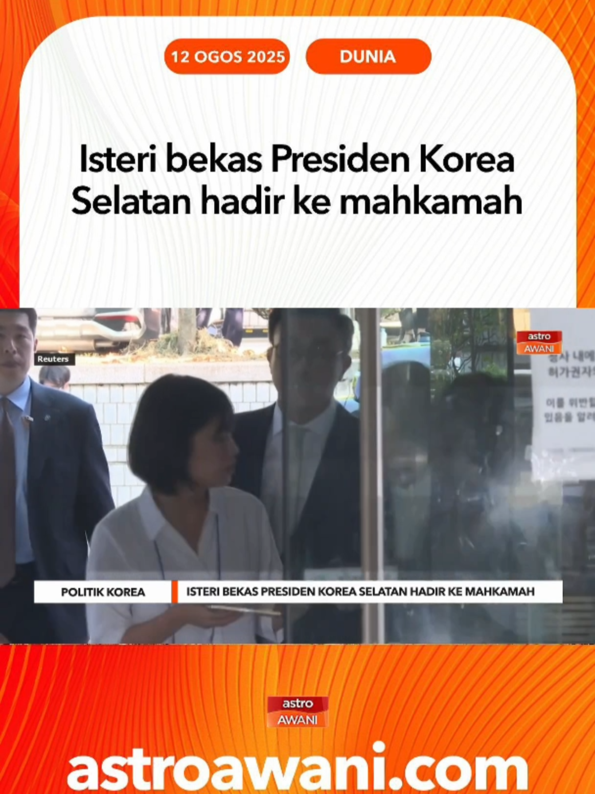 Kim Keon Hee, isteri kepada bekas Presiden Korea Selatan Yoon Suk Yeol, hadir ke mahkamah bagi prosiding waran tahanan atas dakwaan rasuah dan penipuan saham, berpotensi menjadi pasangan presiden pertama ditahan dalam sejarah negara itu. #AWANInews