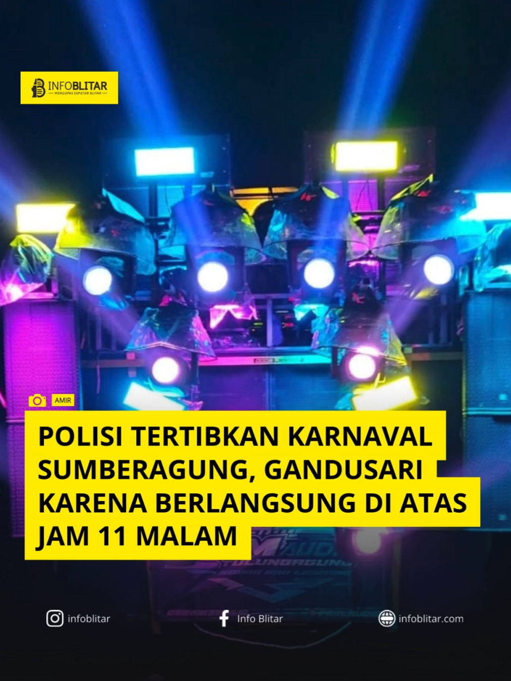Sekilas #infoblitar - Polisi menghentikan kegiatan karnaval warga Sumberagung, Gandusari yang masih berlangsung hingga pukul 23.00 WIB. Petugas kepolisian yang masih mendengar suara sound system hingga melebihi pukul 23.00 WIB mendatangi lokasi dan meminta peserta dan panitia menghentikan kegiatan. Saat acara dihentikan masih ada beberapa peserta yang belum mencapai garis finish namun, petugas memastikan penghentian kegiatan berjalan dengan kondusif. Kapolsek Gandusari, AKP Heru Susanto menyampaikan agar warga mematuhi aturan yang tertulis dalam SE Bupati Blitar yang salah satu poinnya menyebutkan bahwa sound system harus berakhir di jam 23.00 WIB. Sumber: Polsek Gandusari #infoblitar #kabupatenblitar #soundsystem #karnaval