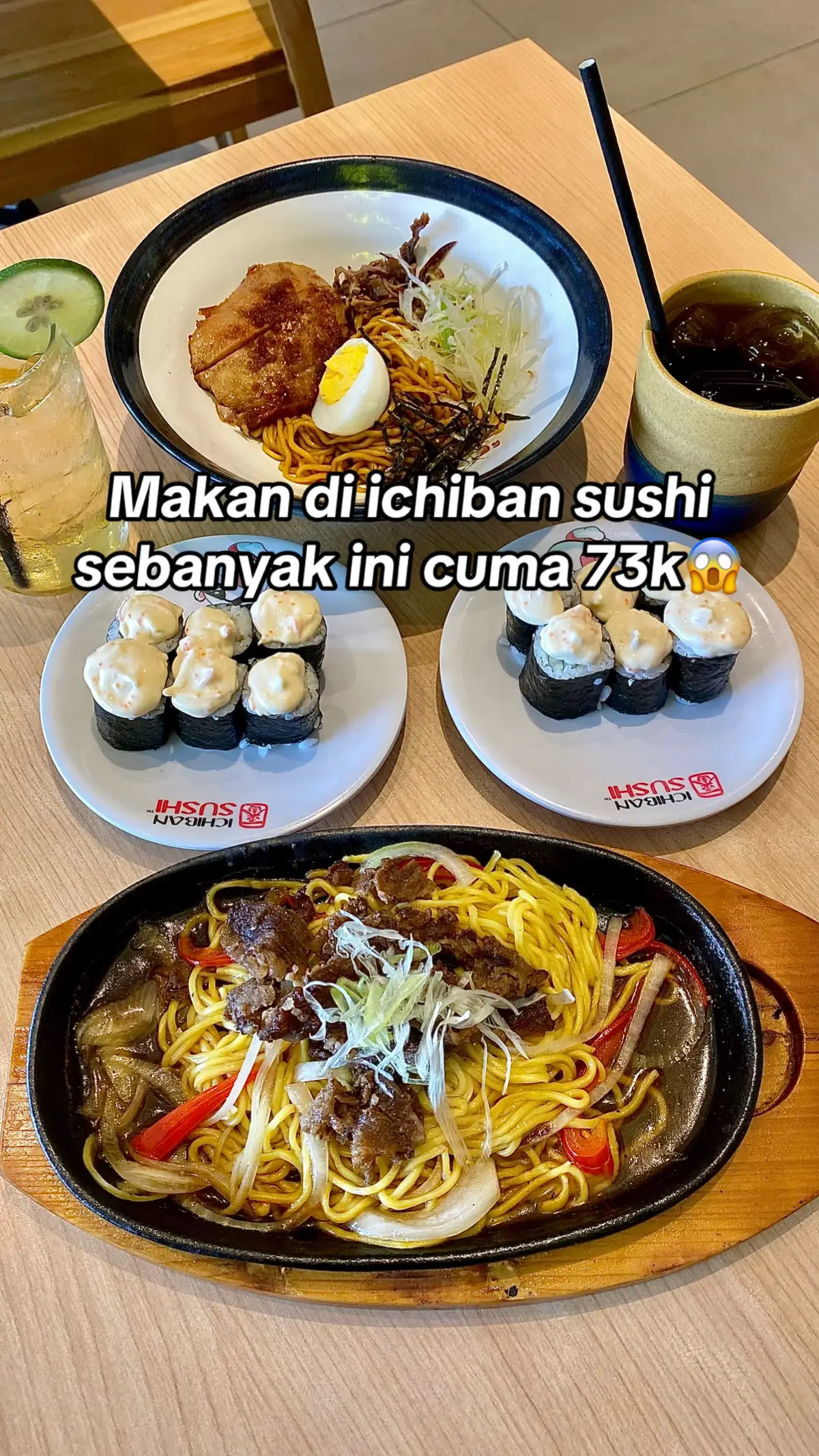 📍Ichiban Sushi (Dutamall Banjarmasin)  👆klik tag lokasi untuk mendapatkan harga promo, setelah pembayaran muncul barcode, tinggal tukarkan kekasir🥰(tidak ada biaya tambahan lagi) rate : - beef hotplate ramen 8,5/10 - chicken dry ramen 7,5/10 - kani kappa maki 7/10 #promotiktok #kulinerbanjarmasin #dutamallbanjarmasin #banjarmasinfood #fyp 