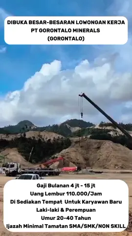 DIBUKA BESAR-BESARAN LOWONGAN KERJA PT GORONTALO MINERALS  (GORONTALO) Gaji Bulanan 4 jt - 15 jt Uang Lembur 110.000/Jam Di Sediakan Tempat  Untuk Karyawan Baru Laki-laki & Perempuan Umur 20-40 Tahun Ijazah Minimal Tamatan SMA/SMK/NON SKILL Untuk PENDAFTARAN Silahkan klik Link Di BIO #lowonganpekerjaan #lokerkerja #lokerTerbaru #gorontalotiktok #ptgorontalominerals 