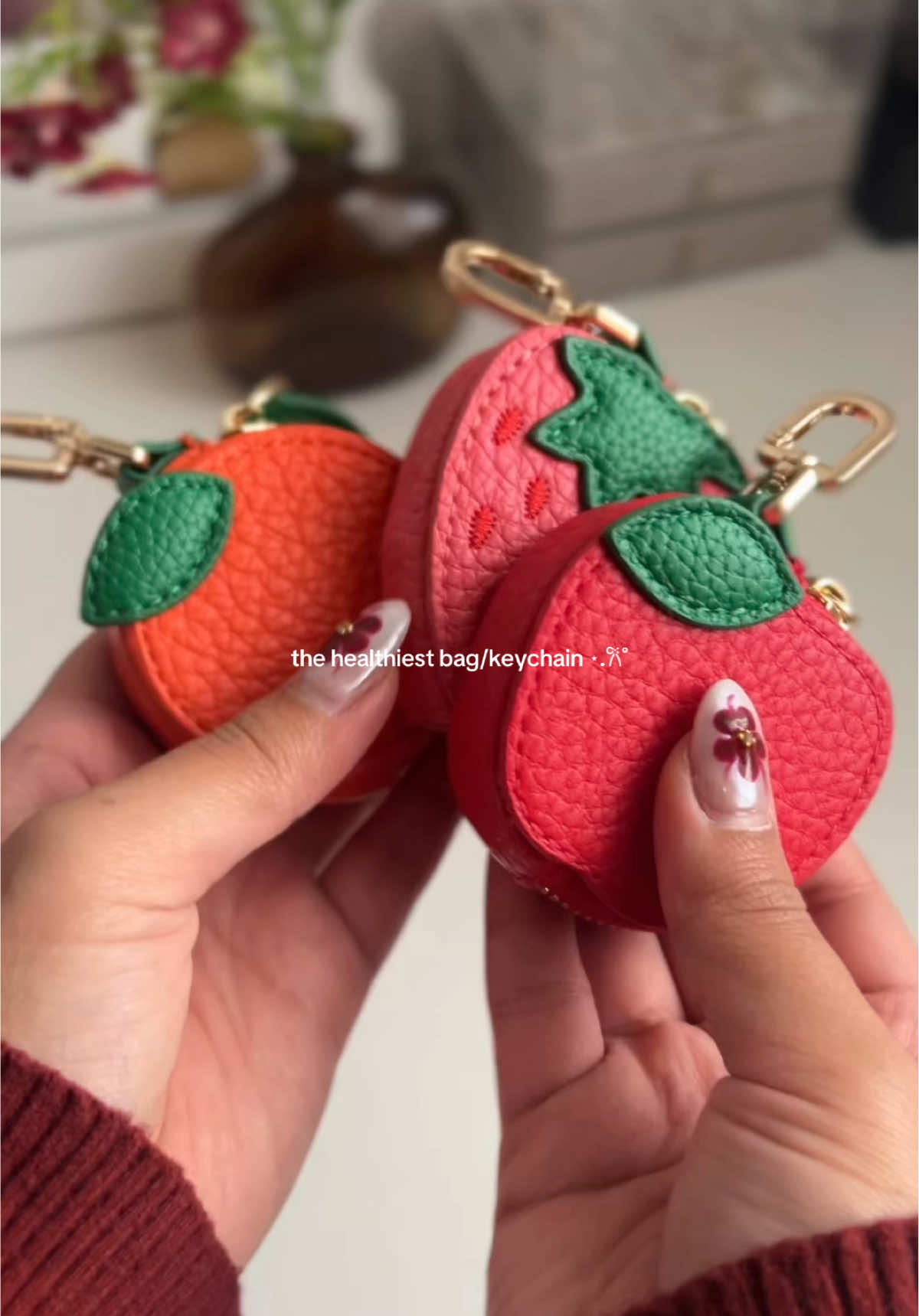 Keychain with a purpose ⋆.𐙚 ̊ super cute, fruit purse & keychain in one!  #keychain #bagchain #coinpurse #fruitcoinpurse #fruitpurse 