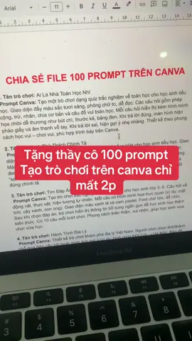 Tặng thầy cô 100 prompt tạo trò chơi trên canva chỉ mất 2p #xoamucongnghe #AI #canva #cogiaotieuhoc 
