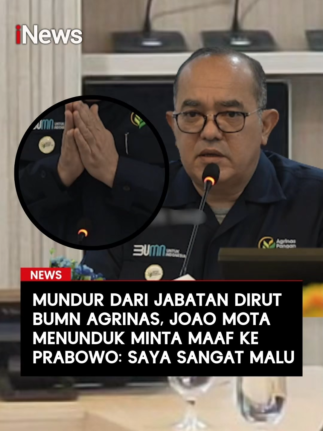 Joao Angelo De Sousa Mota mundur dari jabatan Direktur Utama (Dirut) PT Agrinas Pangan Nusantara. Joao Angelo mundur setelah baru enam bulan bertugas. Joao mundur karena merasa belum bisa berkontribusi terhadap petani dan juga perekonomian negara. Dengan suara bergetar, Joao mengatakan merasa malu belum bisa berkontribusi untuk negara. Mengakhiri pernyataannya, Joao Mota pun meminta maaf pada Presiden Prabowo dan rakyat sambil membungkukkan badan. Baca selengkapnya di sini:  https://www.inews.id/news/nasional/joao-angelo-mota-mundur-dari-dirut-pt-agrinas-baru-6-bulan-menjabat #Agrinas #BUMN #Danantara #Viral #MengundurkanDiri #JoaoMota #DirutBumn