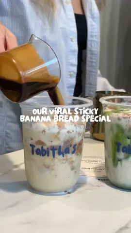 YOU’BE BEEN GOING BANANAS FOR THIS ONE! 🍌🍌 How do you prefer our Sticky Banana Bread special?? Espresso or Matcha based? 🤨 #tabithasmcr #tabithascoffee #manchestermatcha #matchalatte #tabithas 