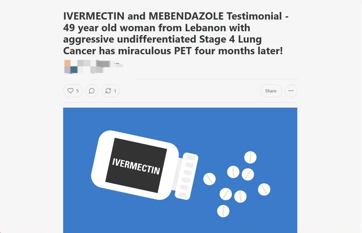 Ivermectin and Mebendazole in Aggressive Undifferentiated Stage 4 Lung Cancer – 49-Year-Old Patient from Lebanon Achieves Remarkable PET/CT Results in 4–5 Months We work with cancer patients worldwide, and today’s report comes from Lebanon. A 49-year-old woman was diagnosed with aggressive undifferentiated Stage 4 Lung Cancer. Treatment initiated on February 15, 2025: Ivermectin — 1.5 mg/kg/day Mebendazole — 1500 mg/day PET/CT scan results after 4–5 months: Right lower lobe primary tumor: reduced from 6 cm (SUVmax 16.5) to 3 cm (SUVmax 8) — an 87.5% reduction in tumor volume (Grok calculation). Left upper lobe nodule: decreased from 5 mm to 3 mm. Right internal mammary large adenopathy: fully resolved. Multiple liver metastases: fully resolved. Multiple porta-hepatis and retroperitoneal lymph nodes: fully resolved. Skeletal metastases: near-complete resolution of tumors in L5 and S1. Right iliac bone tumors: 70–80% improvement; SUVmax decreased from 18.5 to 6.5. These PET/CT results demonstrate exceptional tumor regression across multiple metastatic sites. Patient feedback: > “Alhamdulillah, we are almost cured!” “My cousin sent me the new PET/CT report, and the results were amazing.” “Her oncologist was so surprised.” “I thank God for His mercy and blessings, and for guiding us to find you #ivermectin #mebendazole #fenbendazole #cancer #cancersupport 